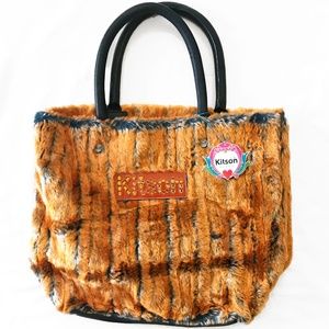 Kitson Los Angeles Orange/Blue Faux Fur Tote Bag